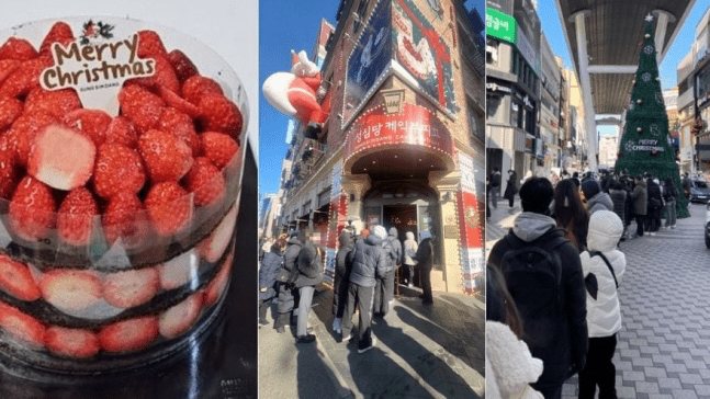 On December 23, people lined up in subzero weather to buy Sungsimdang's Christmas cake.